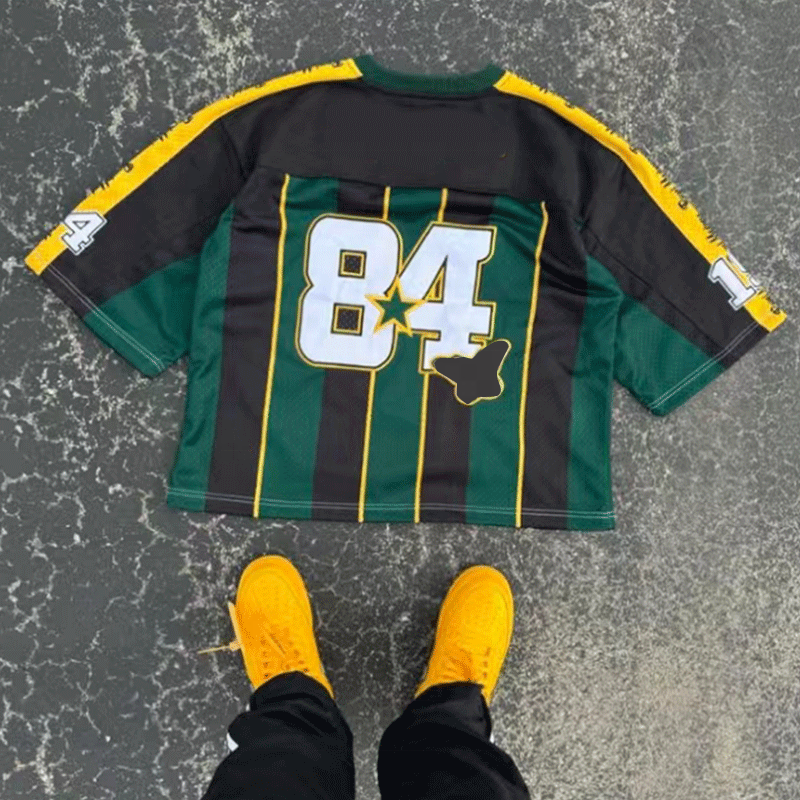 Embroidery Print Logo Oversized Streetwear T Shirt Mesh V Neck Football Jersey T Shirt