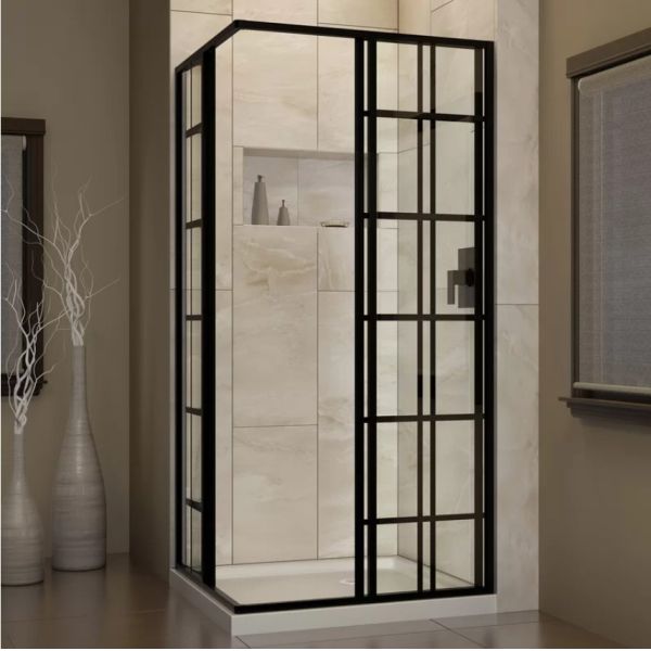 Black 8mm Thick Tempered Glass Shower Enclosure Frameless Silk Printing