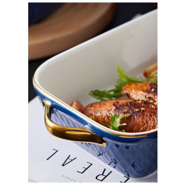 Non Stick Kitchen Ceramic Baking Pans With Gold Rim Nordic Style