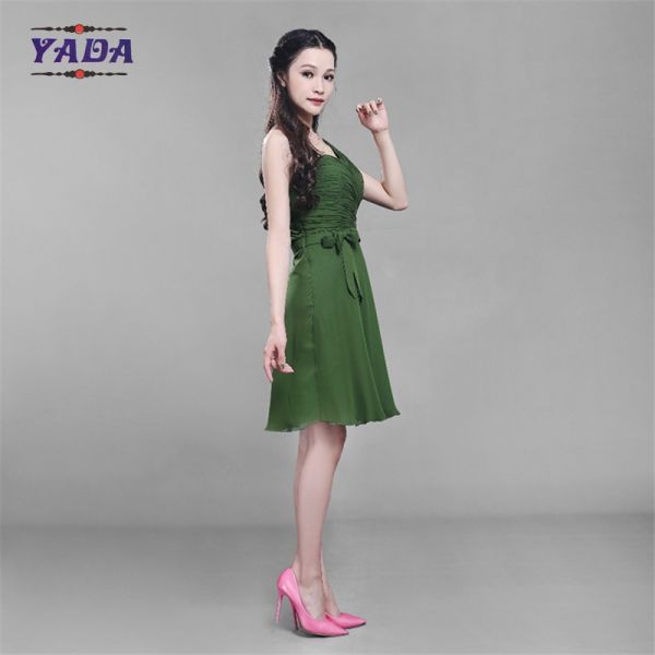 Green color anti-wrinkle elegant party women's loose t-shirt chiffon boutique dress ladies ready made dresses sale