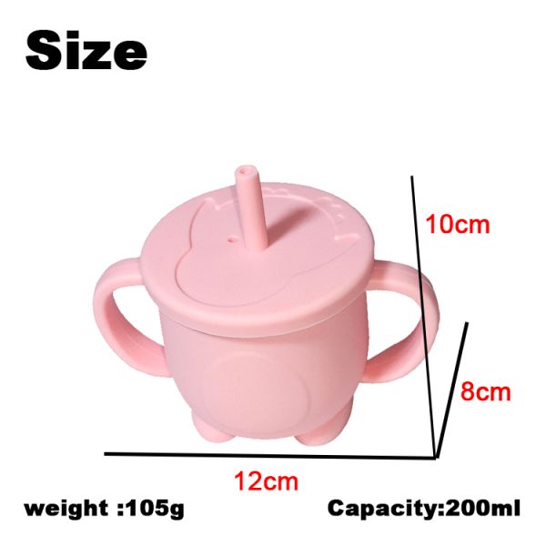 200ml Reusable Kids Drinking Water Silicone Straw Cup With Handle