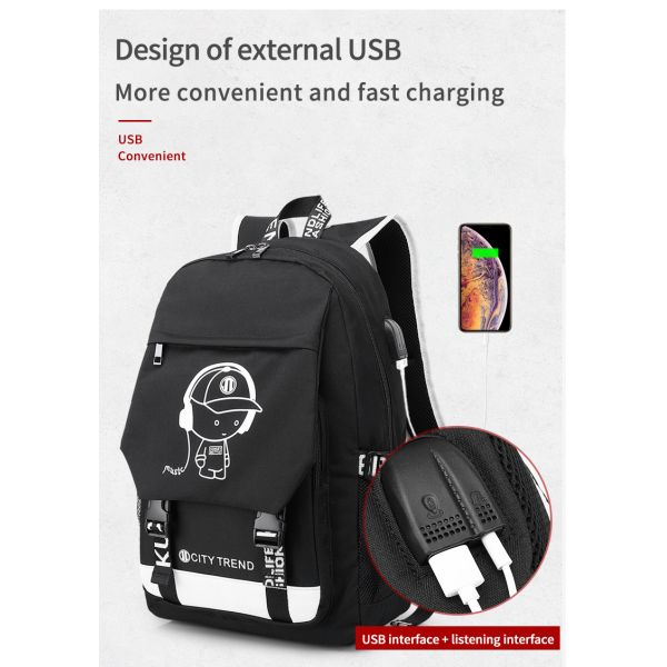 Wholesale custom fluorescent logo boys waterproof bookbag durable luminous student school bags backpack for men