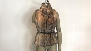 Quality Brown Multi Color Ladies' Animal Fake Fur Gilet With Pu Belt And Funnel Neck  TW74297 wholesale