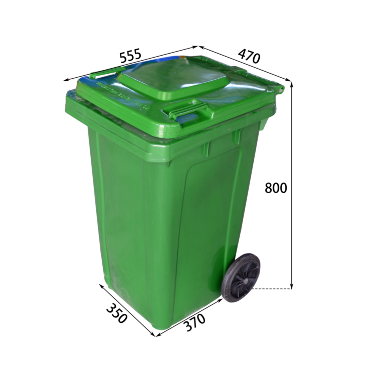 Green Commercial Rolling Trash Can 100Ltr Recycle Garbage Containers With Lid