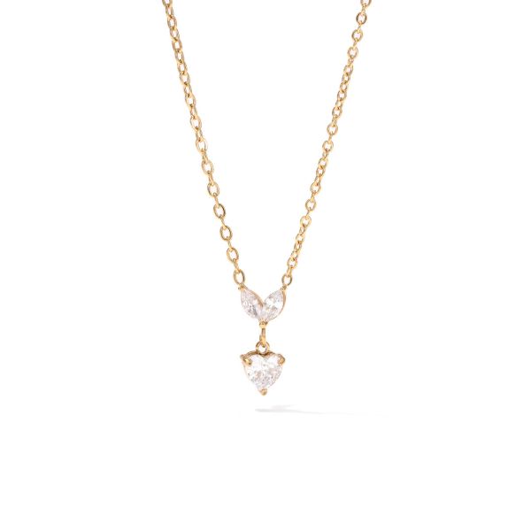 Elegant Stainless Steel Necklace with Heart and Marquise Zircon Pendant Retail for MOQ 2 Pieces