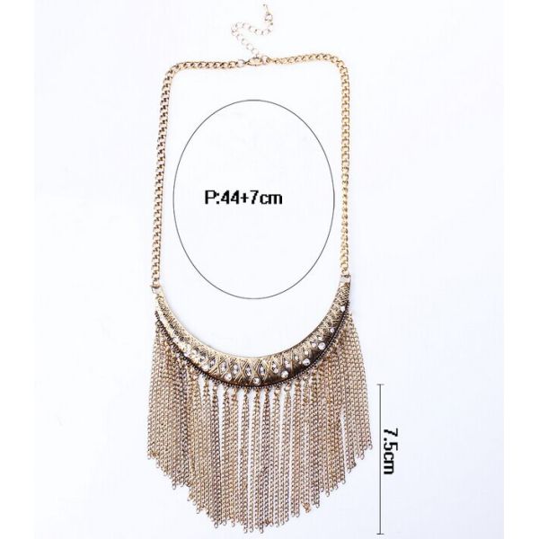 European-American big national wind exaggerated retro metal necklace diamond tassel neckla