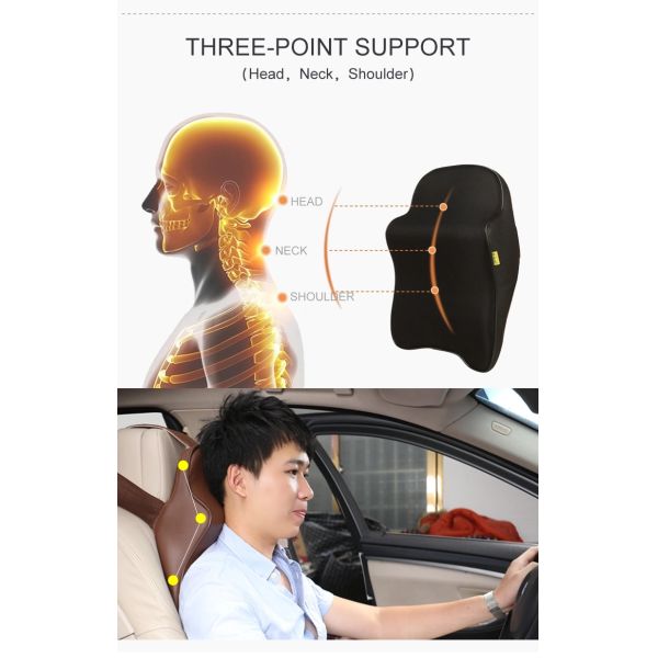 Memory Foam Car Neck Pillow - Neck Support Headrest Pillow - Lumbar Support for Car Two-in-One Back Seat Cushion