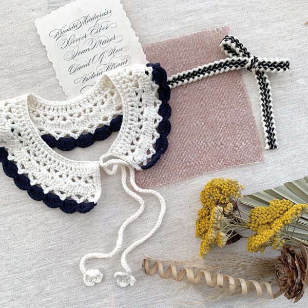 Y-F Hand Crochet Baby Girls Lotus Ruffle Lace Doll Neck Fake Collar for Girls