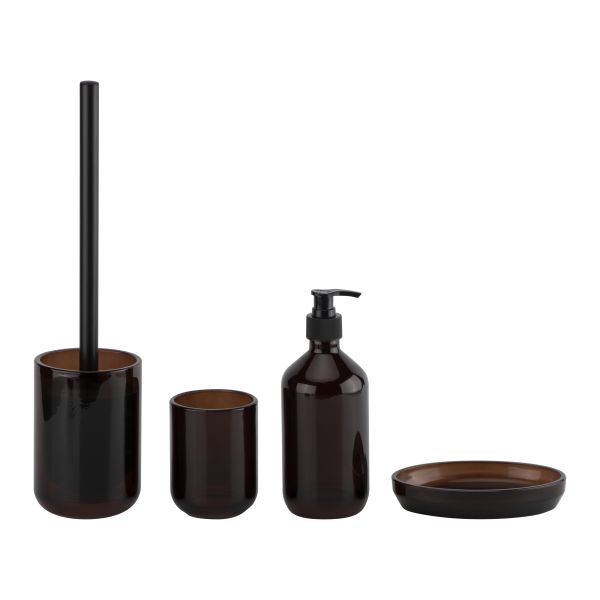 Amber Glass Bath Accessories Set Round Shape Toilet Brush Holder Hand Soap Dispenser Soap Dish Holder