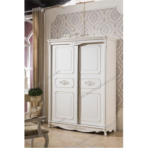 Neoclassical Bedroom Furniture Wooden Wardrobe with Sliding Closet Door D-9007