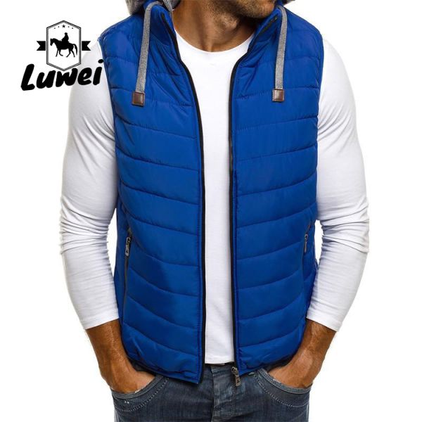 Casual Outdoor Hooded Utility Warm Plus Size Zipper Drawstring Coatsmen Lightweight Quilted Waistcoat Vest
