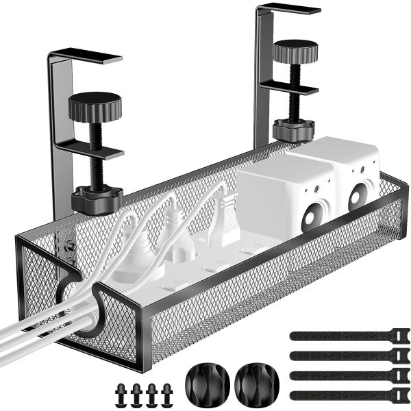 Under Desk No-Drill Cable Basket Metal Wire Cable Tray for Desk Cable Management
