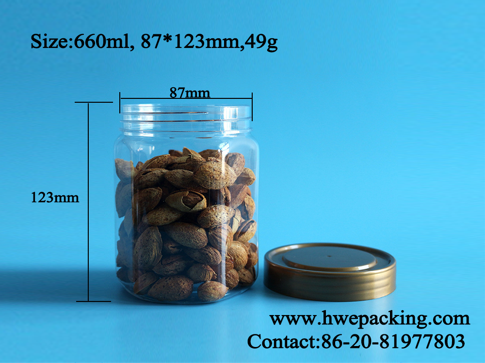 PET Hexagon Transparent Plastic Jar 660ml Nuts Packaging