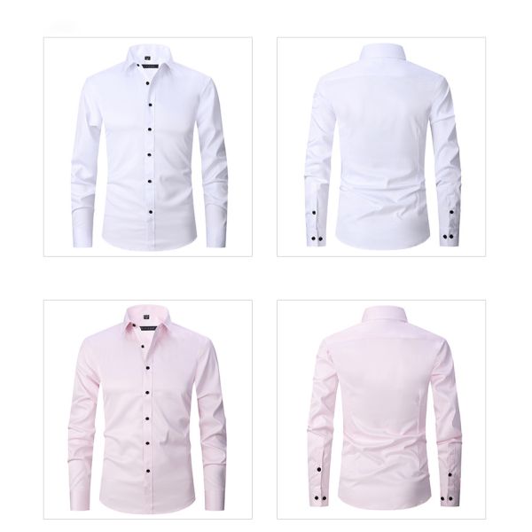 Solid Color Men Shirts Apparel Business Casual Polyester Stand Collar Clothes