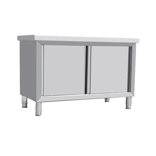 Stainless steel kitchen cabinetry.