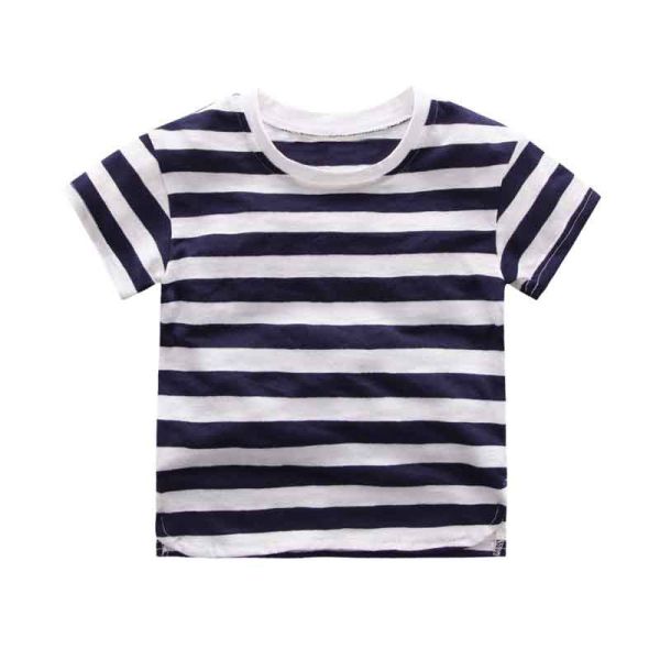 Striped 3 To 10 Years Kids Short Sleeve Shirt , Anti Shrink Kids Cotton T Shirts