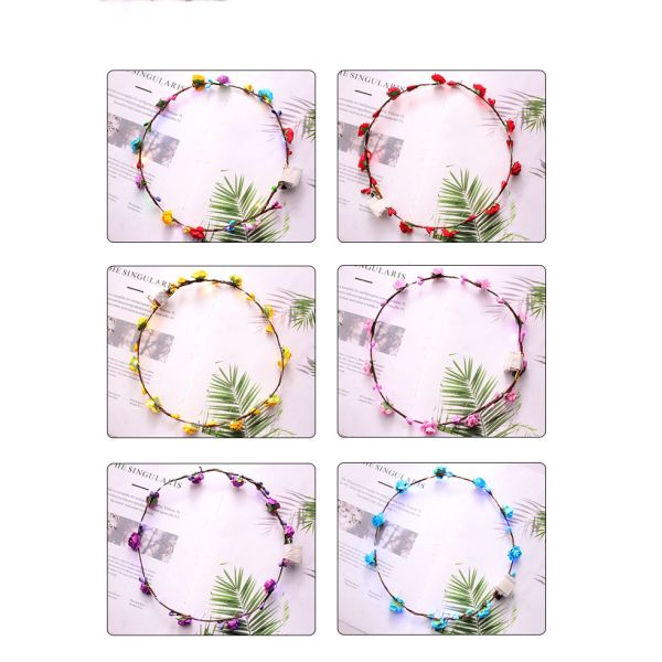 Ladies Christmas Hair Accessories Luminous Led Flower Crown Light Up Glowing 65cm