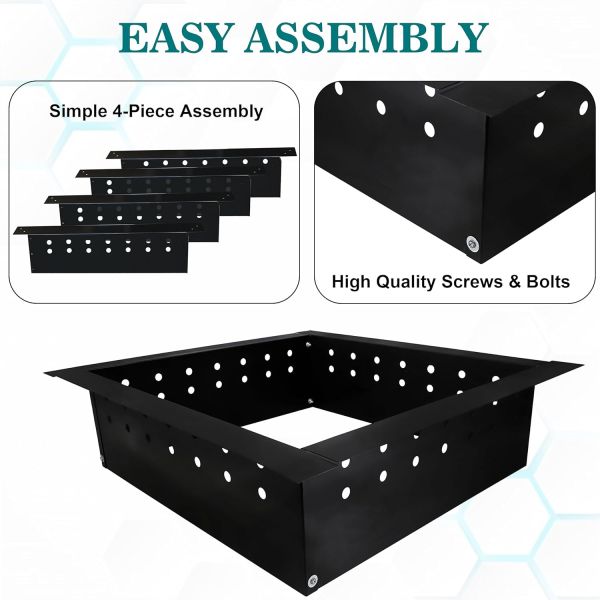 Heavy Duty Steel Square Fire Pit Insert Ring Liner 24" Inside 32" Outside Diameter for Outdoor Wood Burning Fireplace Camping