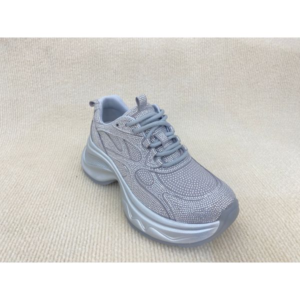 Women fashion sport shoes with bling rhinestone breathable upper grey black