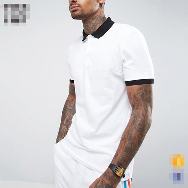 clothing factory men white slim fit tennis polo shirt cotton with contrast rib and cuff