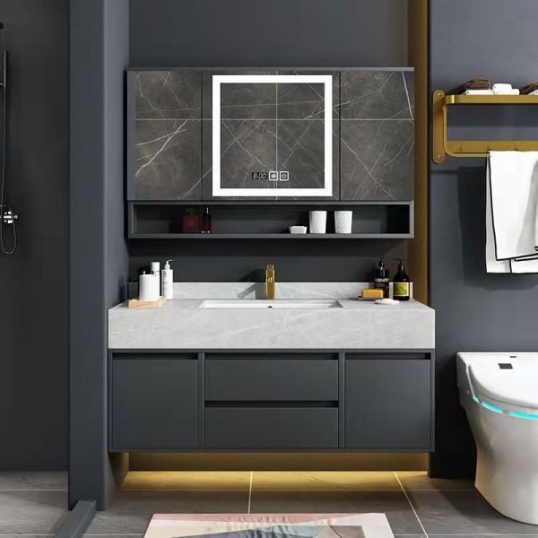 Complete bathroom vanity set with mirror and lighting