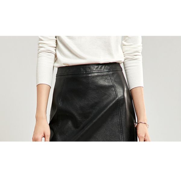 Pleather A Shape Short Ladies Dress Skirt Texture PU Elegant High Waist Slim Skirt