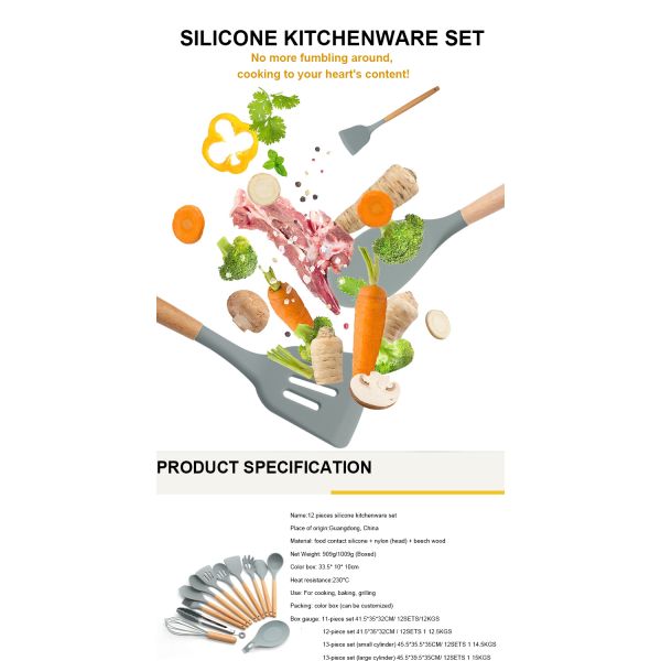 Hygiene Colorful 8 Piece Silicone Stainless Steel Kitchen Utensils For Cooking