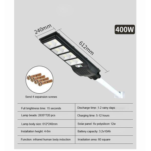 720pcs 2835SMD LED Solar Street Light Ip65 Outdoor 400w 500w 600w Bright White
