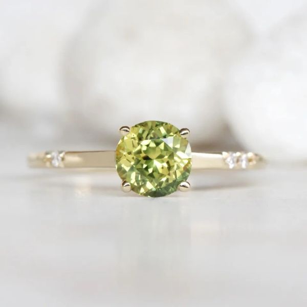 Delicate Dainty Women Jewelry CZ Accents Round Green Sapphire S925 Gold Plated Engagement Promise Ring