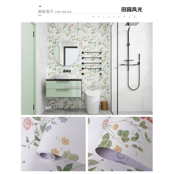 PVC Vinyl Peel And Stick Botanical Wallpaper 60cm Self Adhesive Wallpaper Flowers