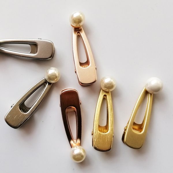 Gold small metal hair clips for thick hair clutcher Geometric pearl hair claw 5.2x1.5cm