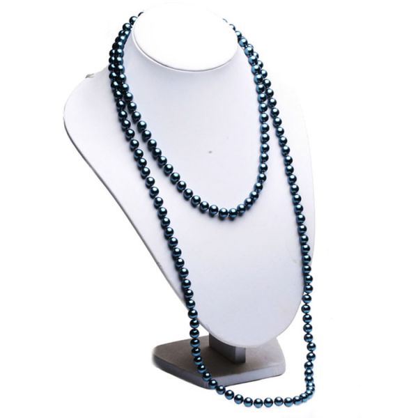 Luxury Round Blue 8mm Shell Pearl Sweater Necklace 55 Inches (N08612)