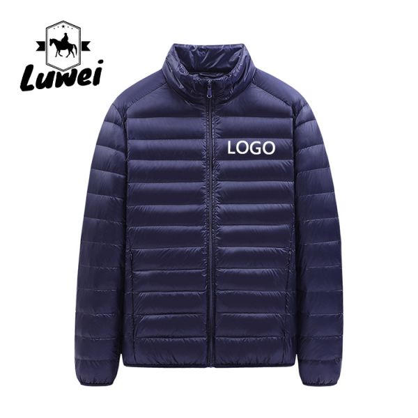 Utility Thin Cotton Padded Coat Zipper Stand Collar Down Puffer Jacket For Men