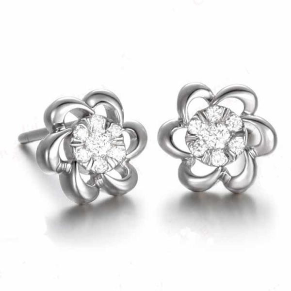 18K Rose Gold Classic Sakura Daimonds Stud Earrings for Women Girl Gift (GDE011)