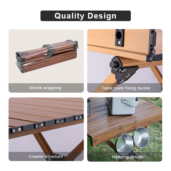 Outdoor Aluminum Portable Camping Table Lightweight Picnic Table With Egg Roll Table Top