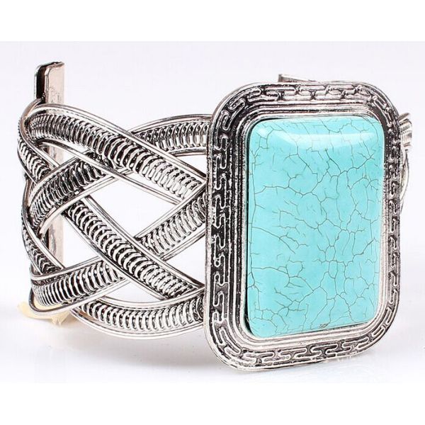 Classic retro alloy jewelry turquoise jewelry bracelet opening half