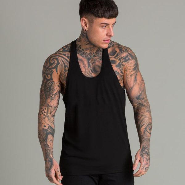 Bodybuilding Men Workout Tank Top Hollow White Black Cotton Vest