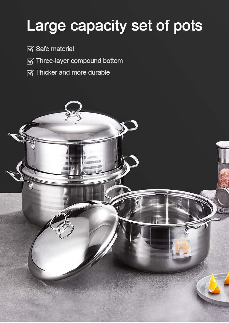 Best Sale 3 Piece Stainless Steel Cookingware Ollas Pot Set Cooking Pot Set Kitchen Ware Pot Cookware Set