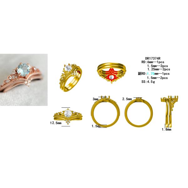 Delicate S925 Rose Gold Plated Natural Round Shape Aquamarine Ring Women Jewelry