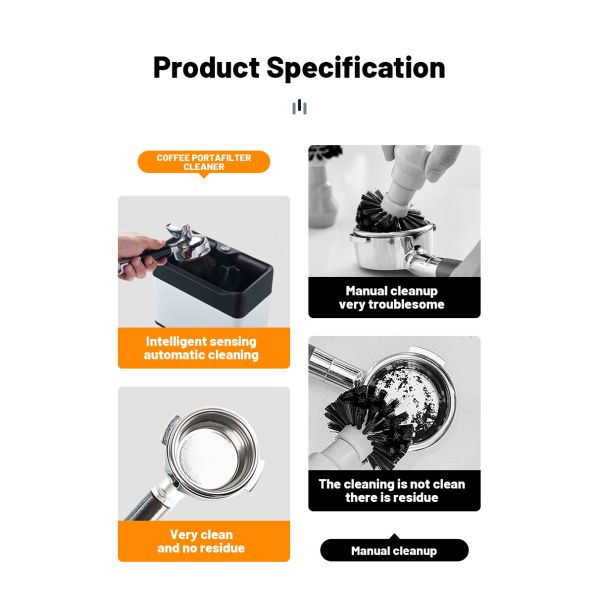 58mm Electric Coffee Knock Box Machine No Tap Automatic Espresso Coffee Portafilter Cleaner