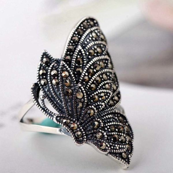 Women Vintage Butterfly Thai 925 Silver Marcastie Ring(MKS20213)