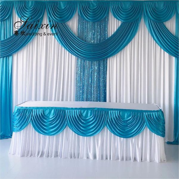 New design double drape white cloth curtains cross valance for wedding Decorative backdrop