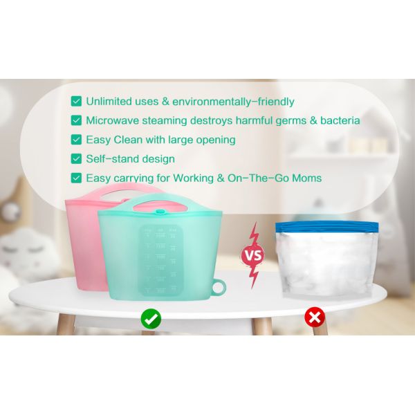 Silicone Microwave Sterilizer Bag Breast Pump Sterilizer Bags Pacifiers, Steam Sterilizer