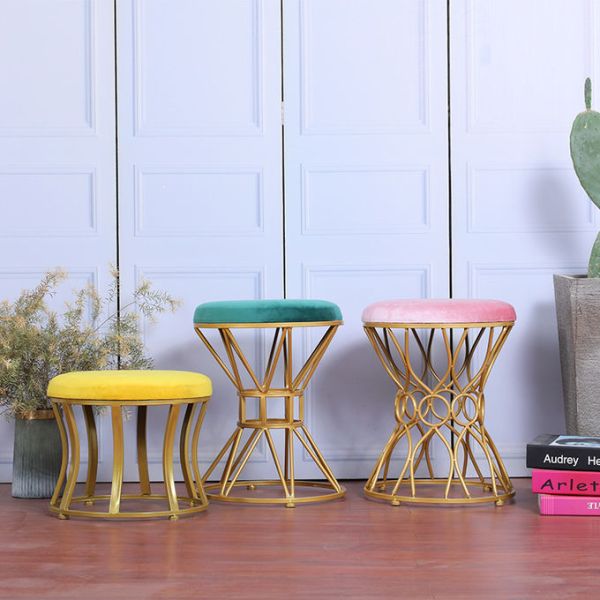 Indoor Gold Velvet 35cm Stainless Steel Ottoman Dirt Resistant