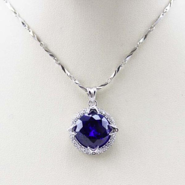 Women Jewelry 12mm Round Amethyst Cubic Zircon Charm Pendant Necklace (P17)