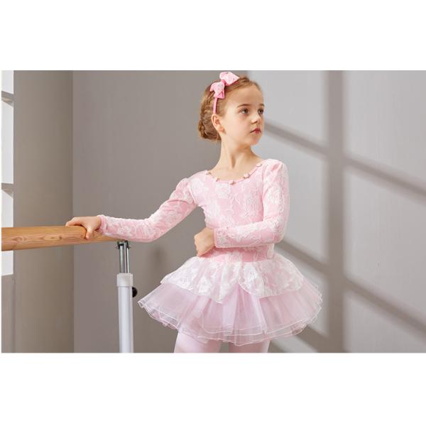 Children's lace ballet dance leotard dress with little flowers around the collar and butterfly knot on the back