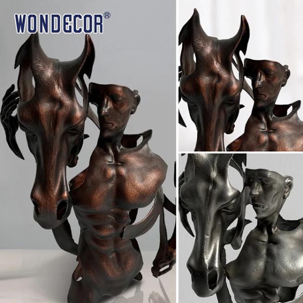 Indoor Metal Art Men And Horse Bronze Sculpture
