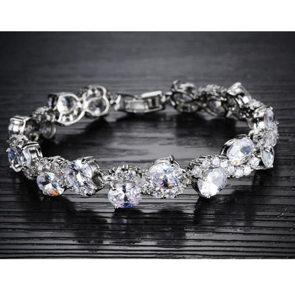 Women Platinum Plated Clear Cubic Zirconia Bracelet Wedding Jewelry (JDS924WHITE)