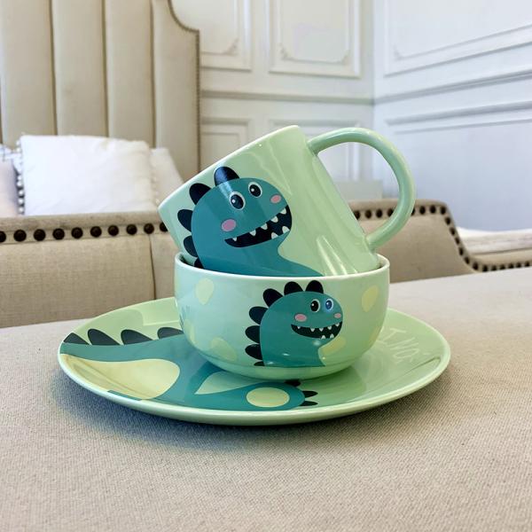 Cartoon Dinosaur Ceramic Tableware Set Children'S Home Breakfast Plate Milk Mug Water Cup