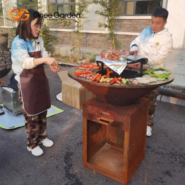 Outdoor Cooking Grill Outdoor Corten Steel Garden Fire Pit BBQ Cooking Plate